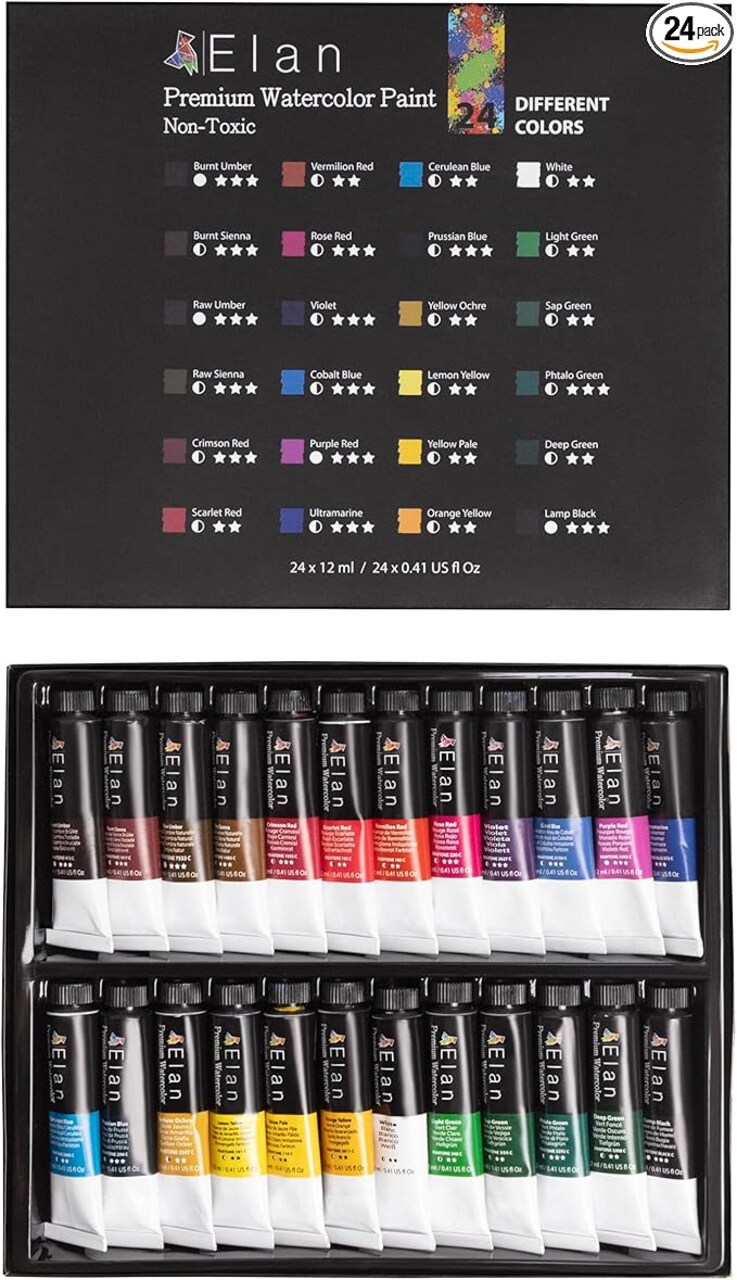 Watercolor Paint Set - 24 Liquid Paint Tubes 0.4oz, Artist Paint for Adults, Non-Toxic, Watercolors